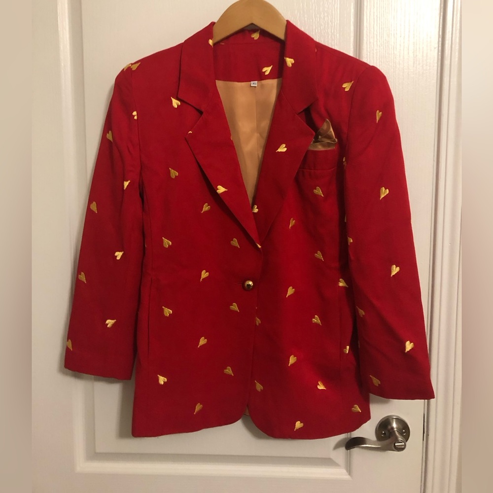 Women’s Vintage 90’s Red Blazer Gold Hearts Size XS